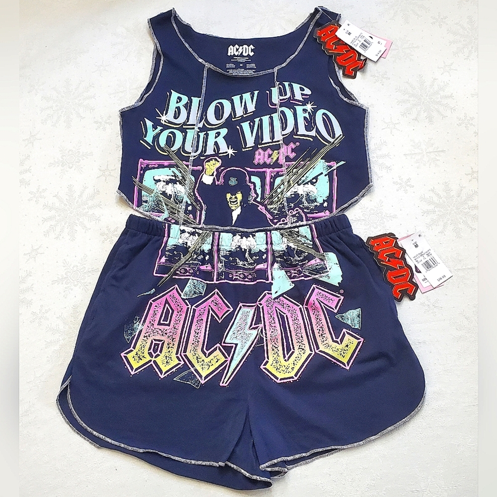 NWT New AC/DC Graphic Blow Up Your Video Tank & Shorts Women's Size Medium